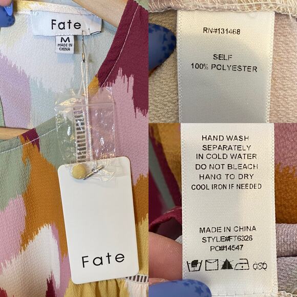 Fate Brushstroke Print Peasant Blouse Multicolor Boho Top NEW size Medium - Picture 6 of 6